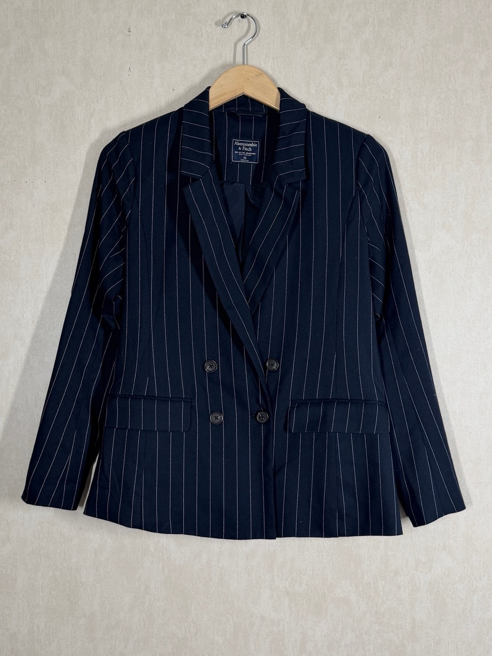 Abercrombie & Fitch Women’s Navy Pinestripe Double Breasted Blazer Classic XS